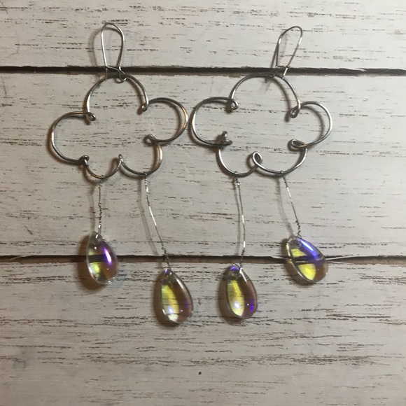 New* Handmade Cloud, Rain drop Earrings. Silver. Iridescent. Tear drop. Dangly. - Picture 8 of 9